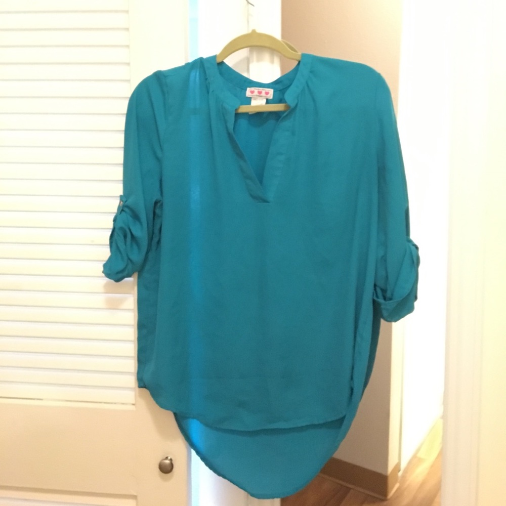 Teal flower blouse